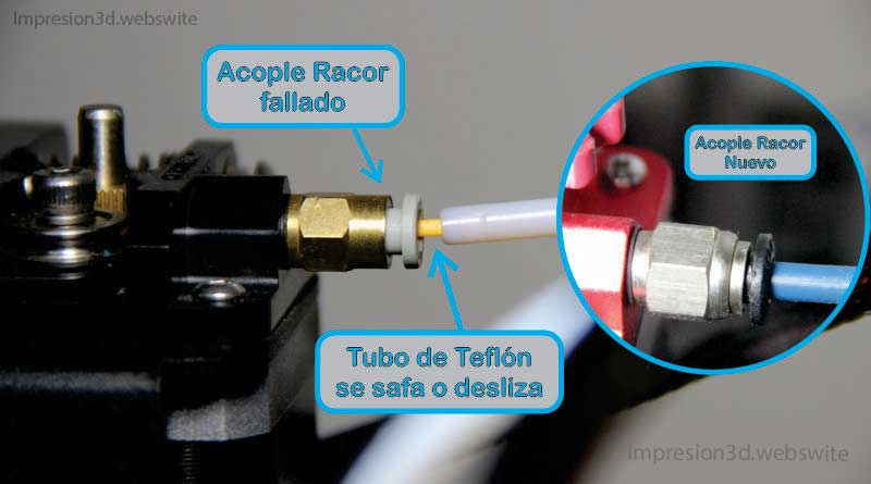 Acople racor roto fallado filamento zafa