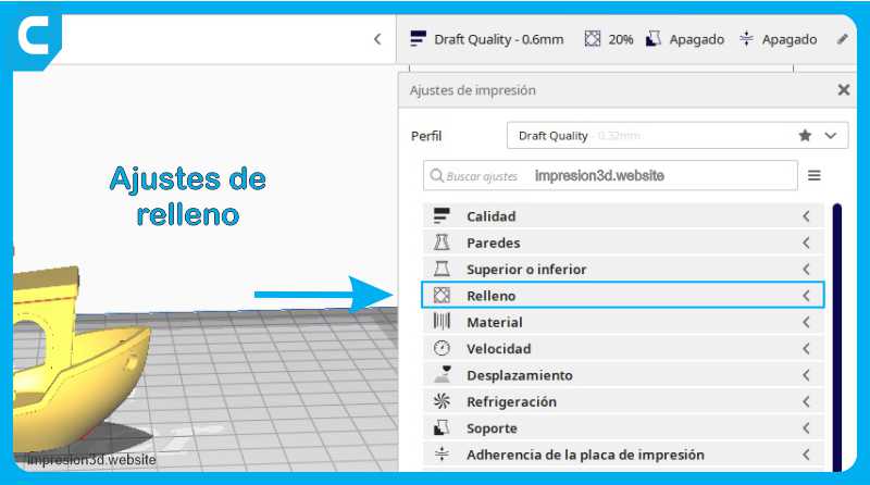 Ajustes de relleno cura en español Impresion3d