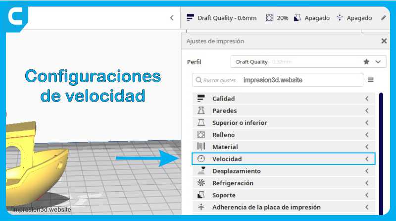 Ajustes de velocidad en cura Impresion 3d