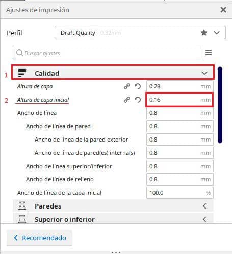 Primera capa en Cura
