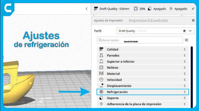 Ajustes de refrigeracion de Cura ultimaker ventiladores de capa