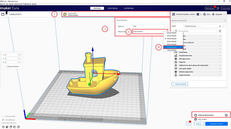 Como cambiar el tamaño de la boquilla en Cura-impresion3d.website