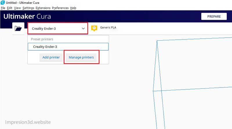 Como cambiar el tamaño de la boquilla en Cura-manage printers