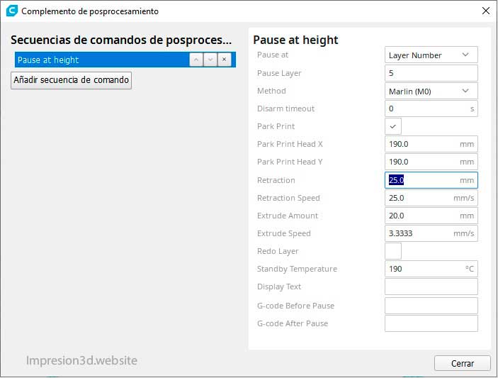 Como imprimir en dos colores con un solo extrusor - Seleccionar Layer number
