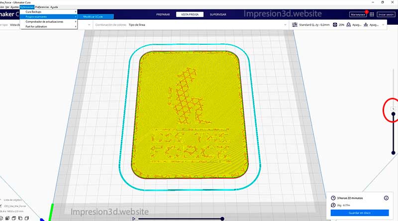 Como imprimir en dos colores con un solo extrusor - Elegir capa a pausar