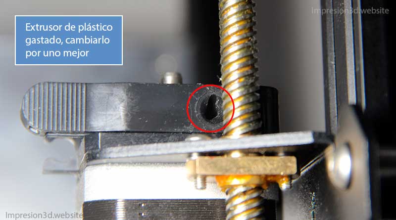 Extrusor de plástico gastado por el filamento