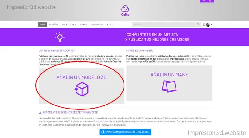 Cults3d añadir un modelo 3D