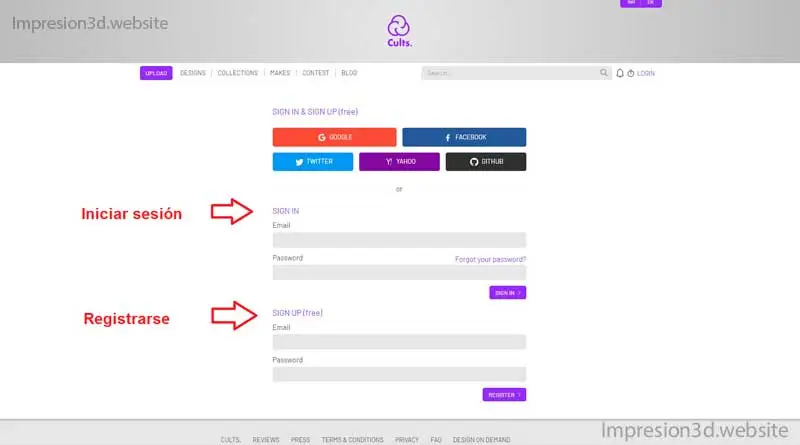 Registrarse en Cults para vender diseños 3d stl