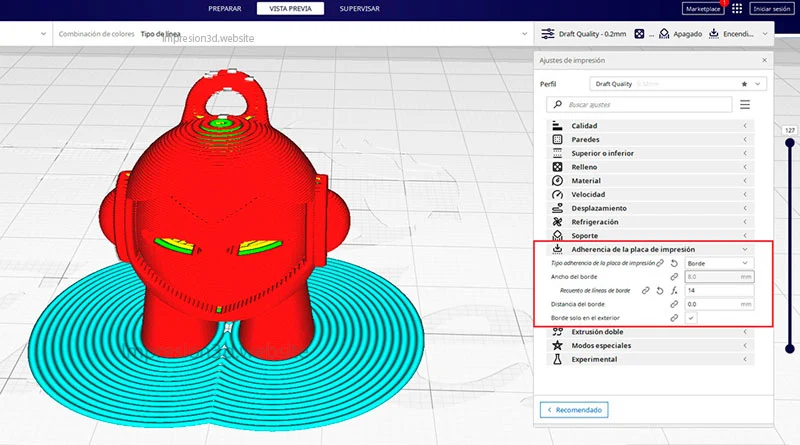 Configuración de Borde en Cura