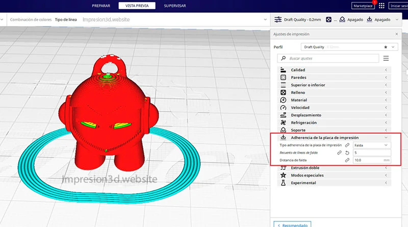 Configuración de Falda en Cura