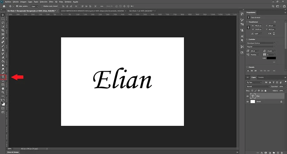 Llaveros con nombre 3D usando Photoshop