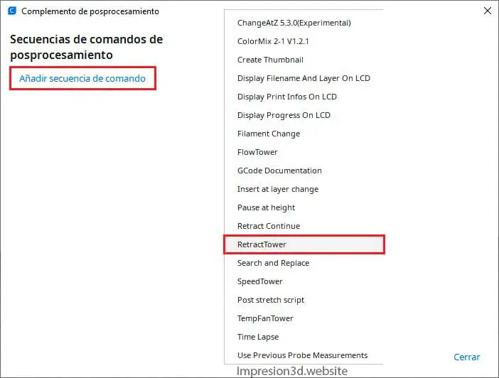 añadir secuencia de comando en cura
