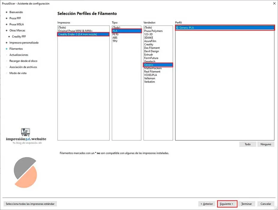 Configurar filamento