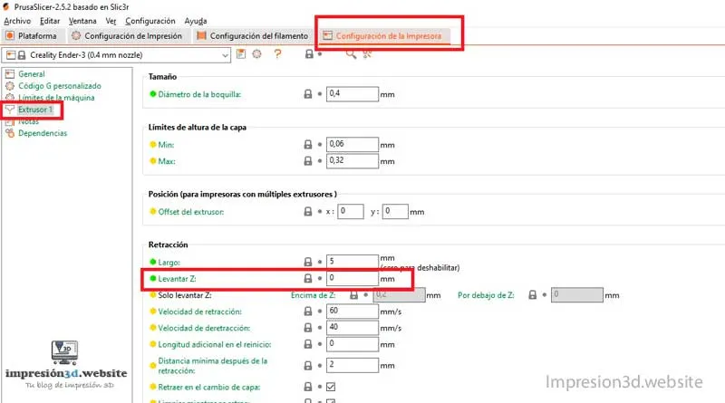 Como activar el Salto en Z en PrusaSlicer
