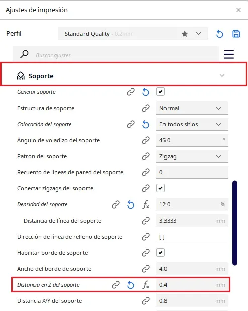 Como cambiar la distancia en Z del soporte en Cura