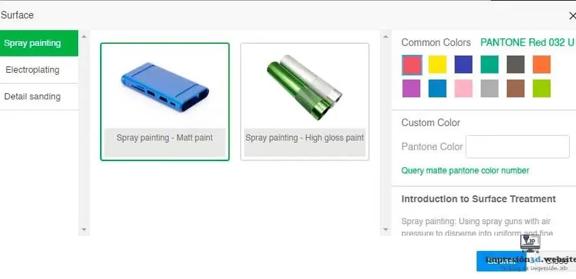 cotizar impresión 3D Online - selector de acabado superficial